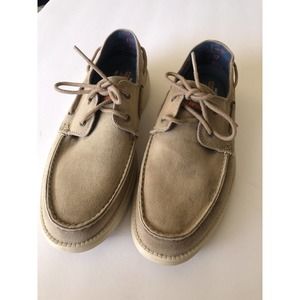 Sketchers Relaxed Fit Memory Foam Air Cooled Beige Canvas Boat Shoes Mens Size 9